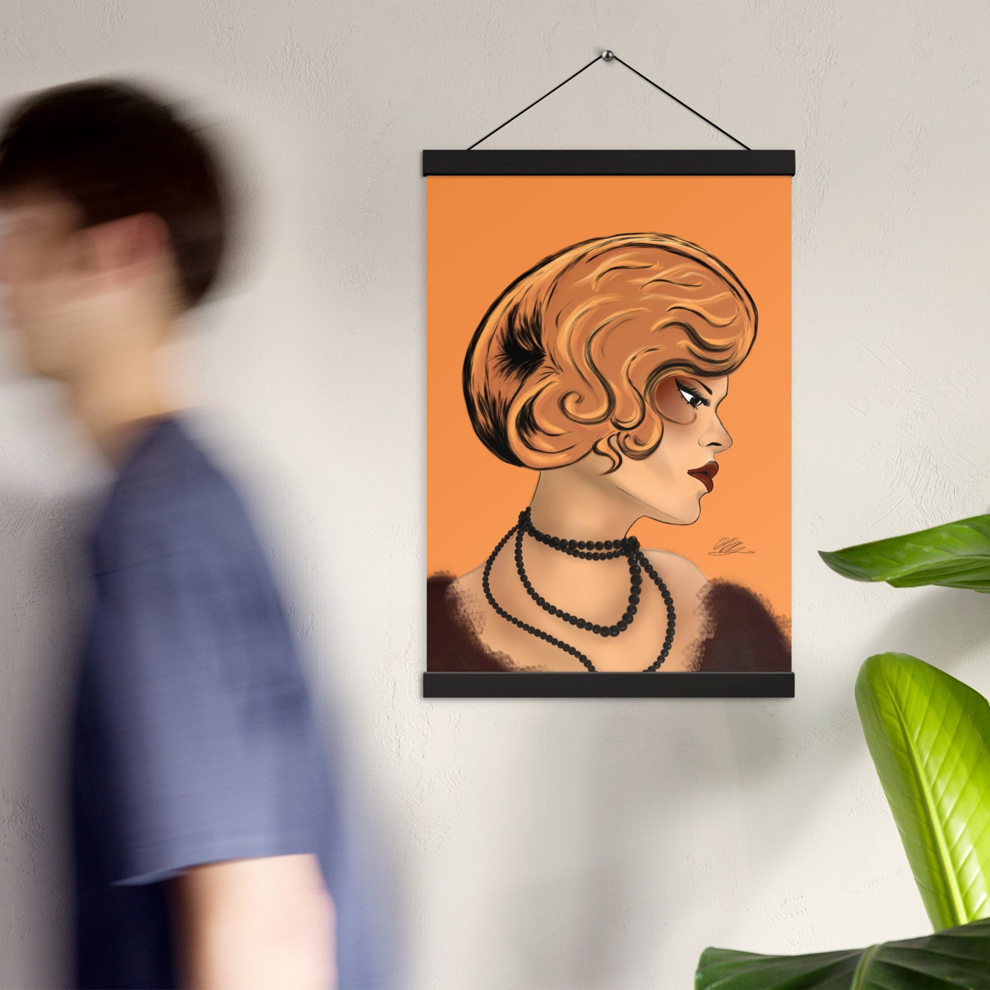 Maroon Lady (Orange background) Hanging Poster