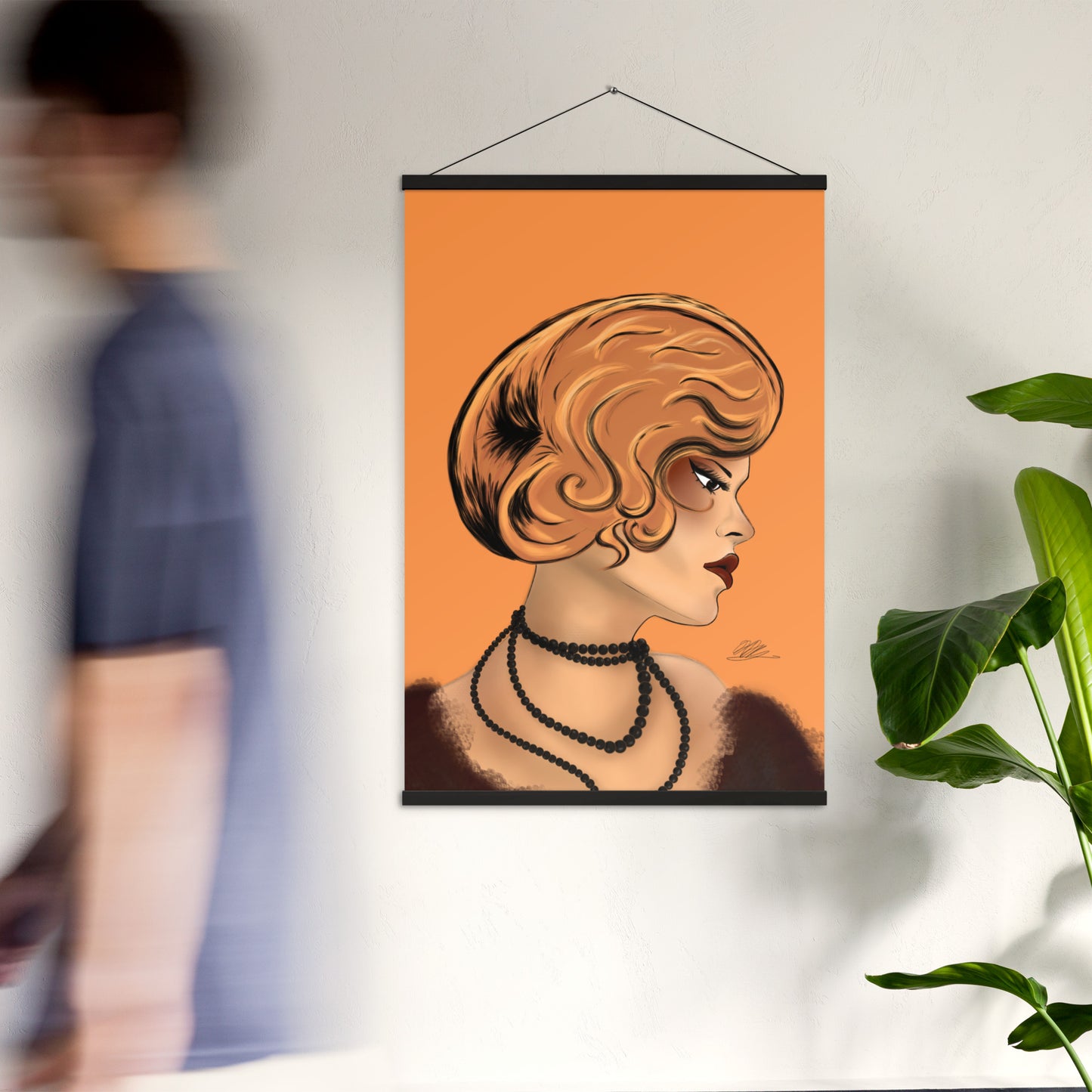 Maroon Lady (Orange background) Hanging Poster