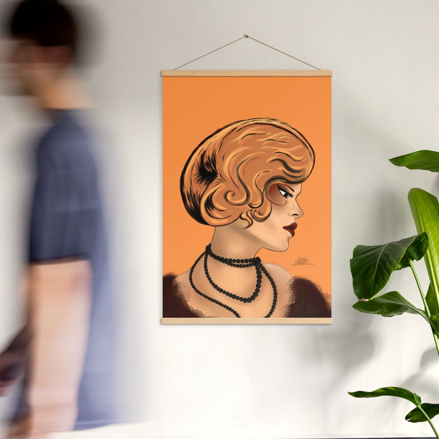 Maroon Lady (Orange background) Hanging Poster