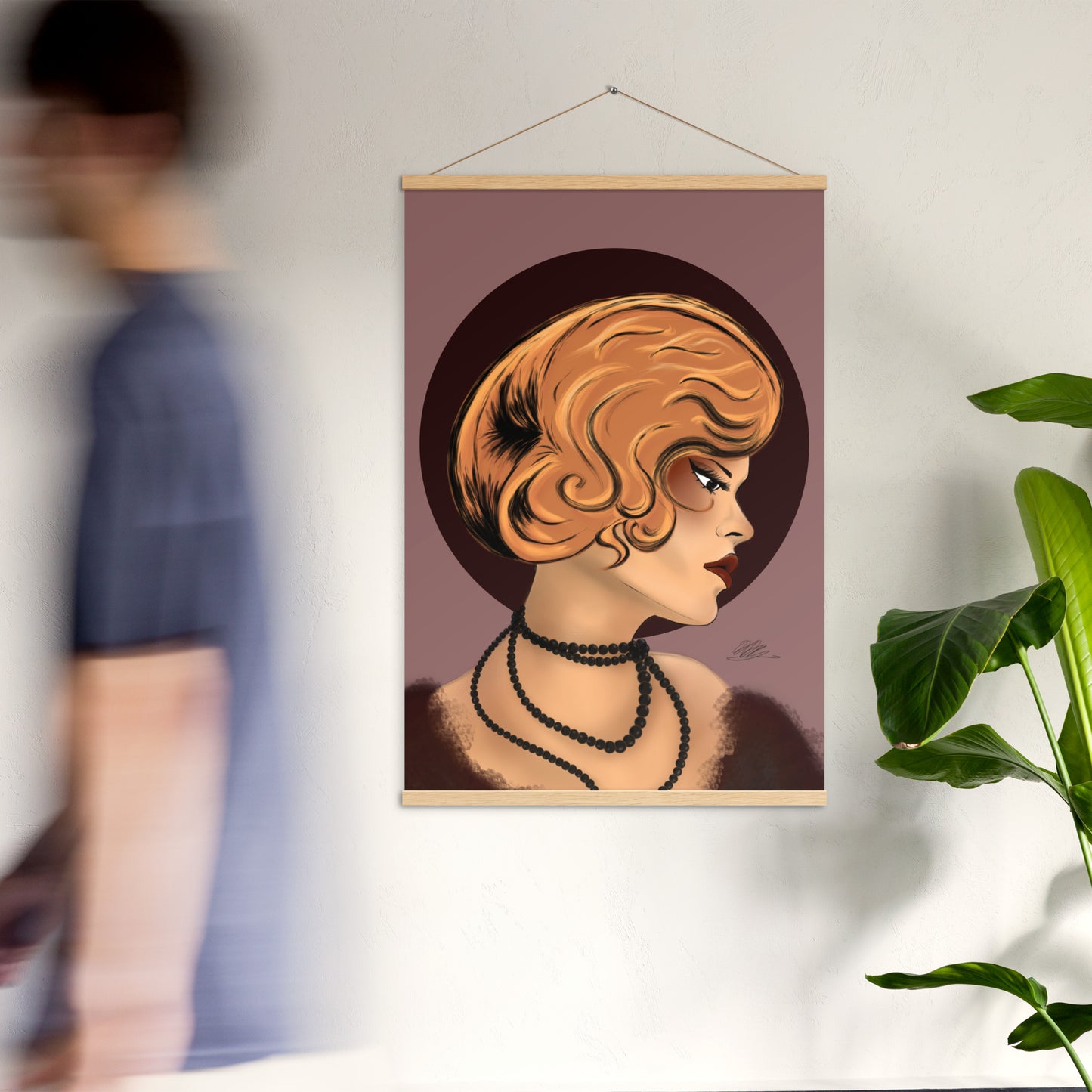 Maroon Lady Hanging Poster