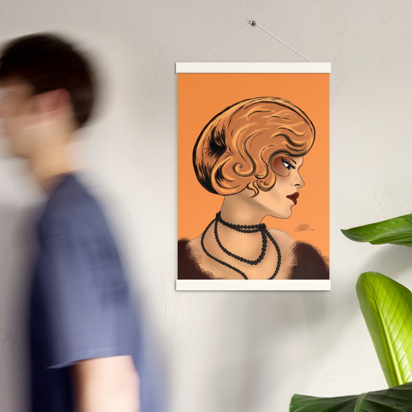 Maroon Lady (Orange background) Hanging Poster