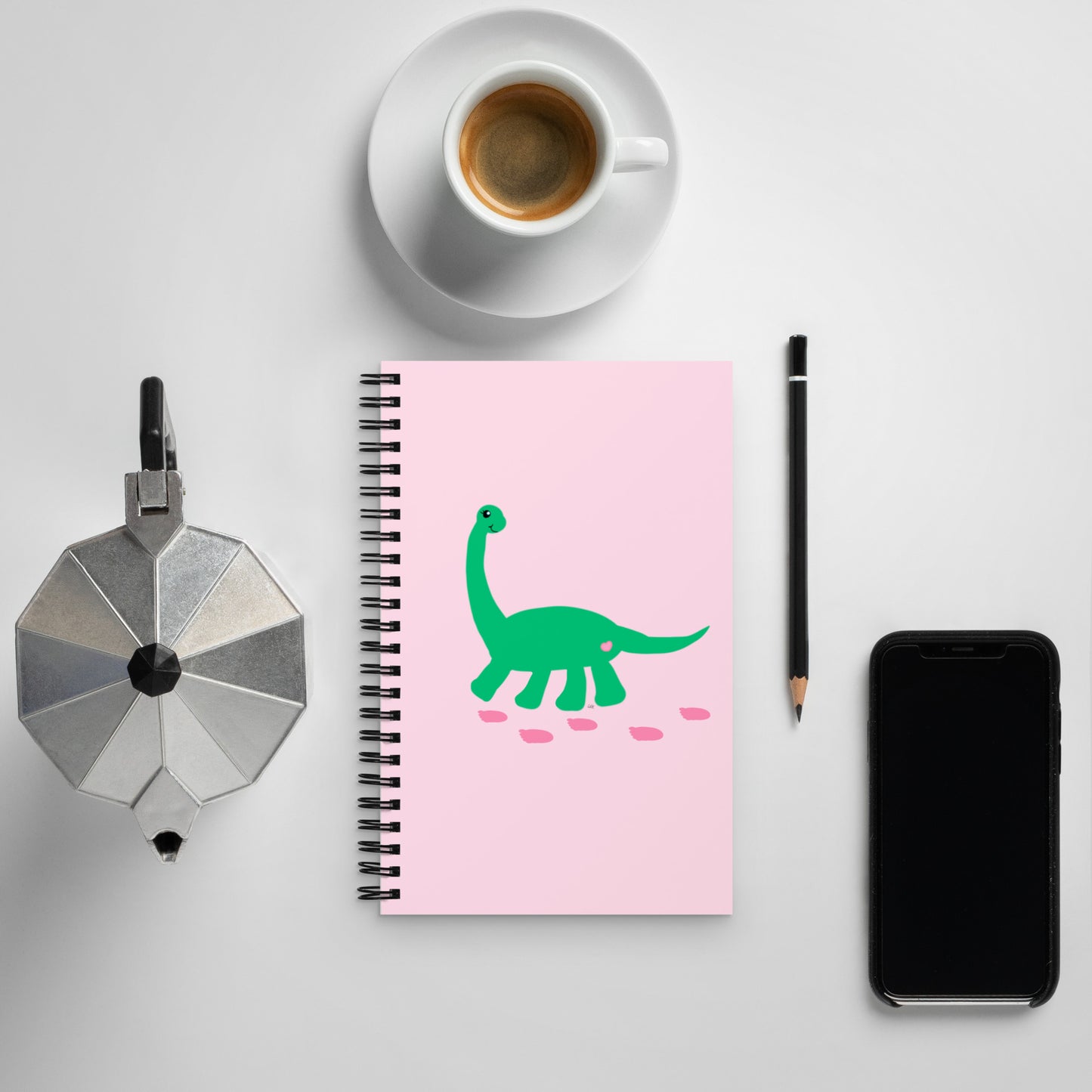 Sweet Dino Green and Peach Spiral Notebook