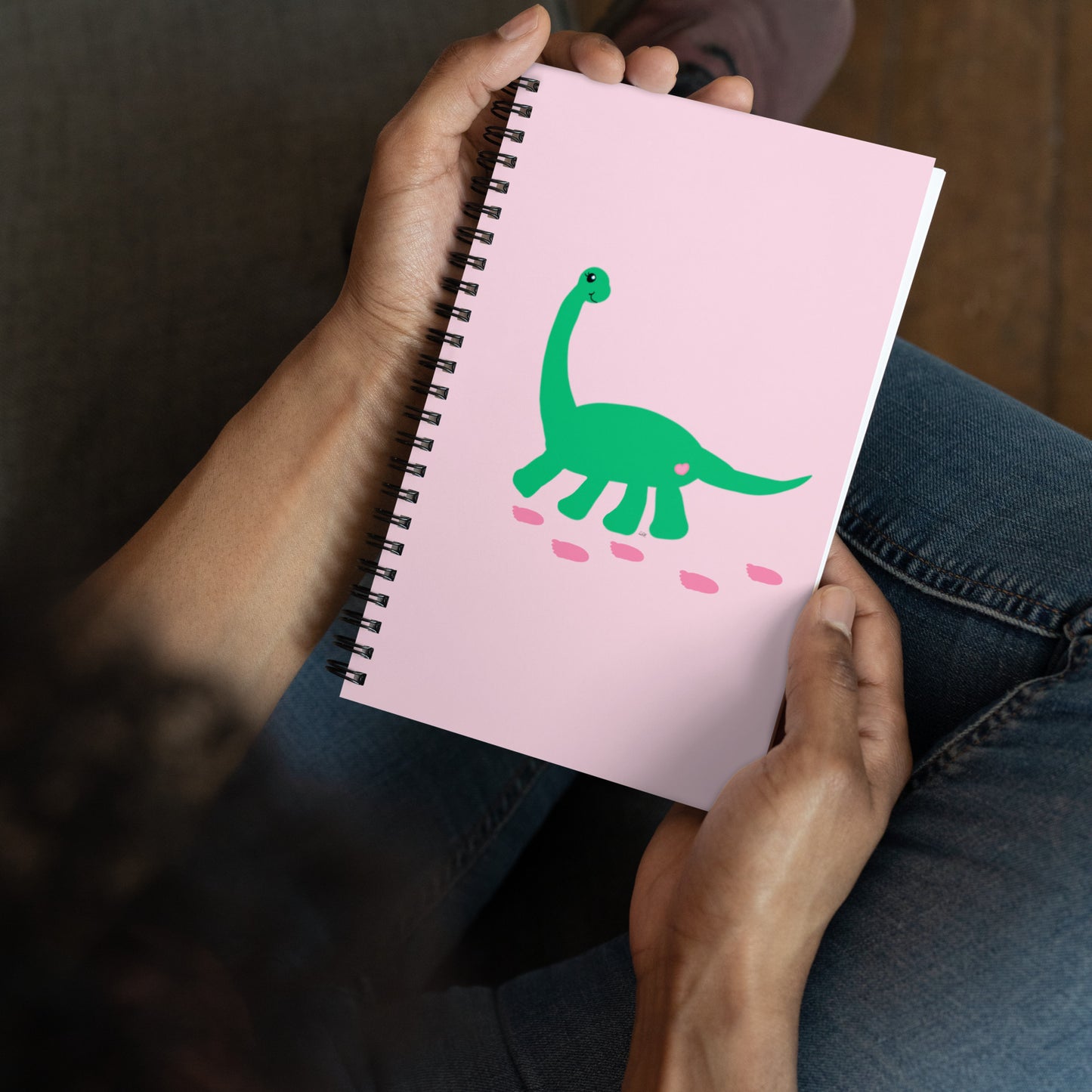 Sweet Dino Green and Peach Spiral Notebook