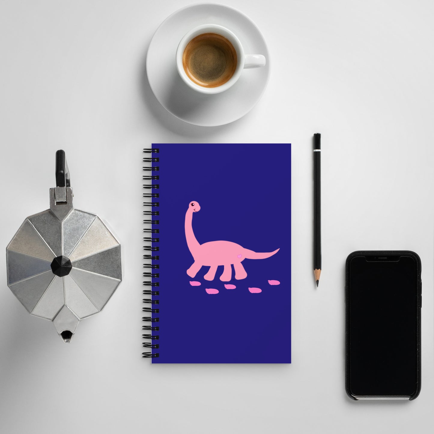 Sweet Dino Pink and Deep Blue Spiral Notebook